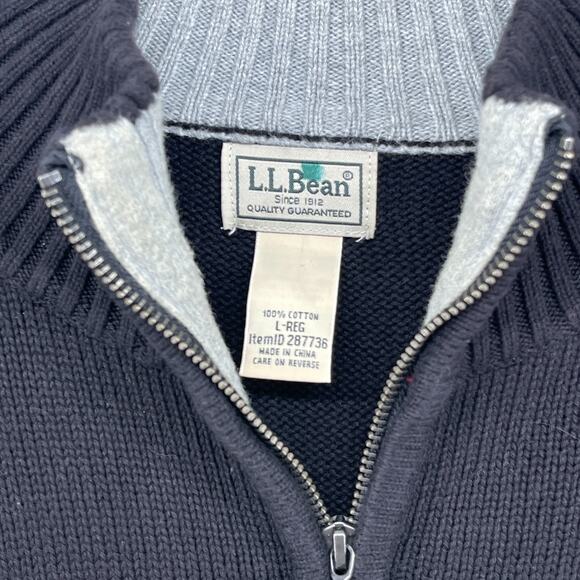 LL BEAN Sweater Mens L Heavyweight 1/4 Zip Pullover Cotton Black - Picture 4 of 11
